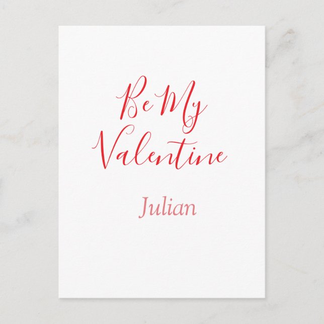 Be my valentine red name elegant love couple  postkarte (Vorderseite)