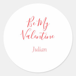 Be my valentine red name elegant love couple  runder aufkleber