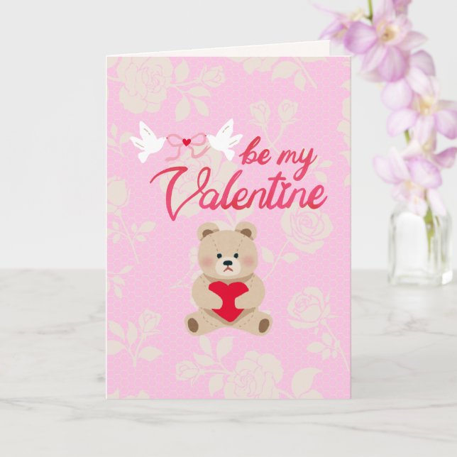 Be My Valentine Teddy Bear Valentine's Day Card Karte (Orchidee)
