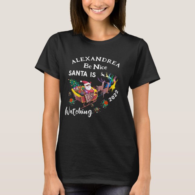 Be Nice Santa beobachtet Weihnachten personalisier T-Shirt (Vorderseite)