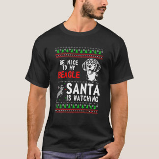 Be Nice To My Beagle Santa Is Watching Vintage Chr T-Shirt