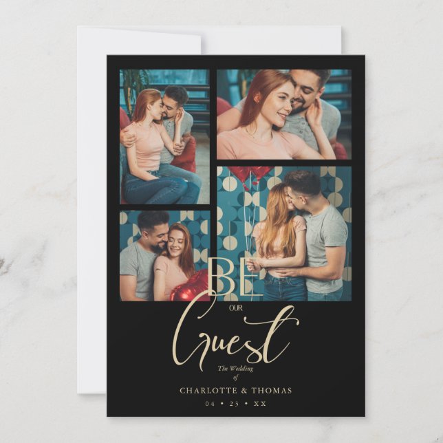 Be our Guest Quote Black Fancy Wedding 4 Photos Einladung (Vorderseite)