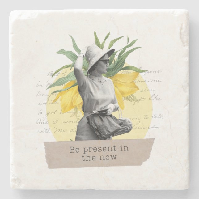 "Be present in the now" coaster Steinuntersetzer (Vorderseite)