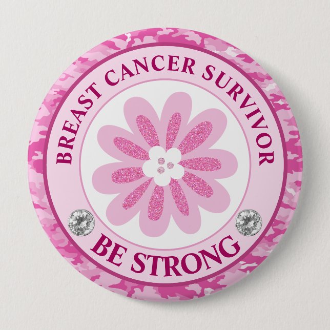 Be Strong Pink Flower Awareness Design Button (Vorderseite)