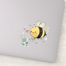 Be The Buzz | Cute Honeybee Watering Wildflowers  Aufkleber