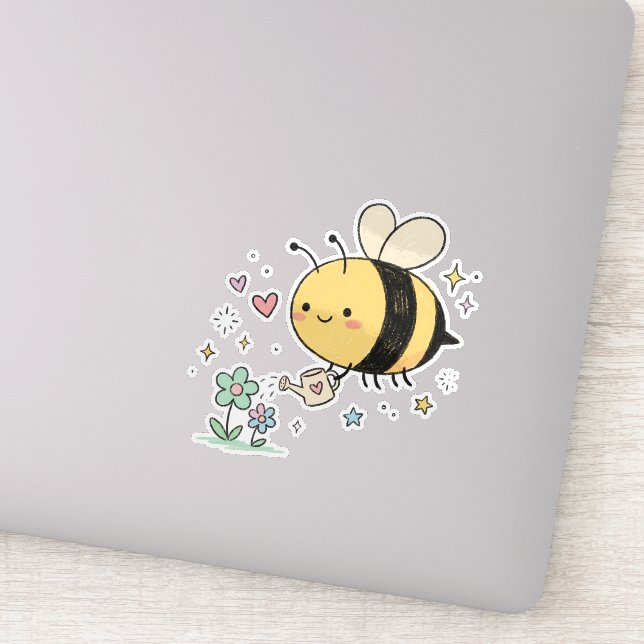 Be The Buzz | Cute Honeybee Watering Wildflowers  Aufkleber (Detail)