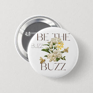 Be the Buzz | Modern Botanical Bee & White Floral  Button