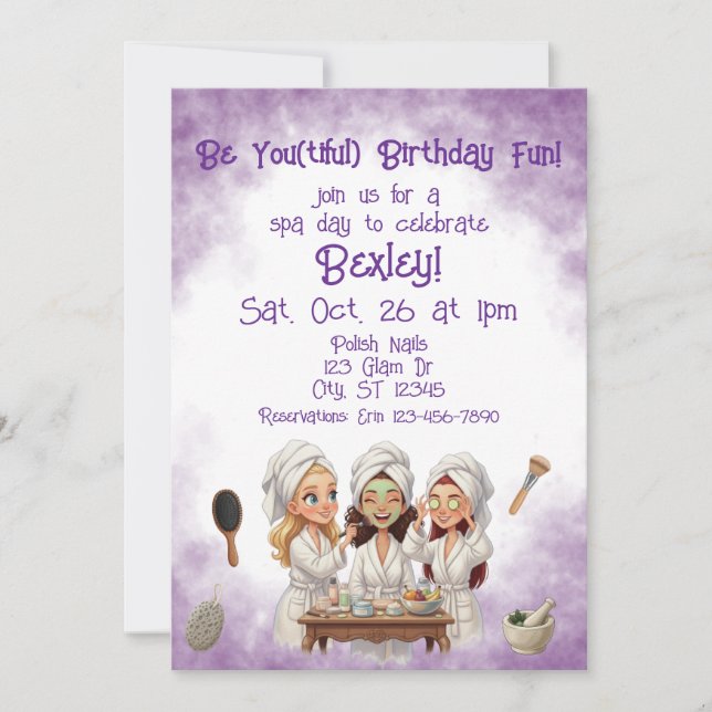 Be You(tiful) Spa Day Birthday Einladung (Vorderseite)