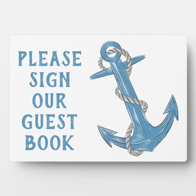Beach Anchor Blue Nautical Wedding Guest Book Sign Fotoplatte (Vorderseite)