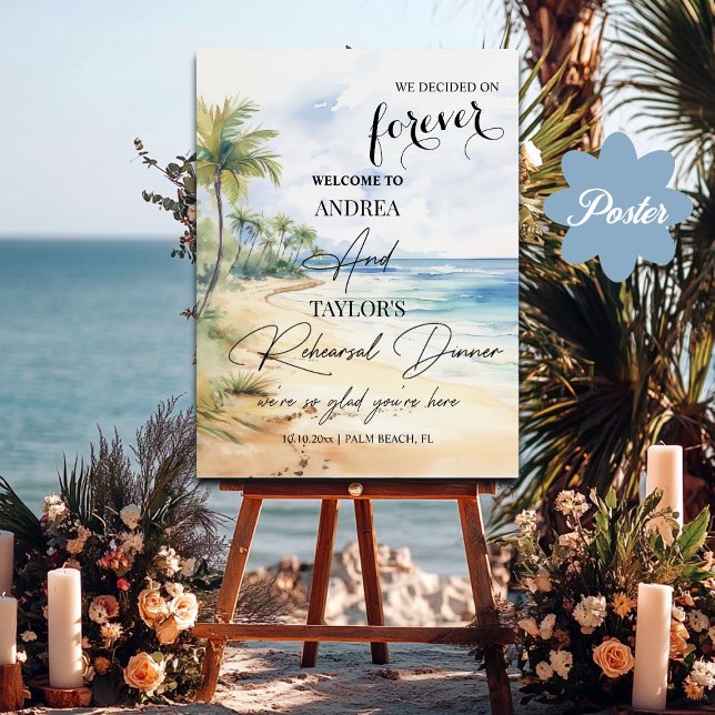 Beach and Palm Trees Rehearsal Dinner Welcome Poster (Von Creator hochgeladen)