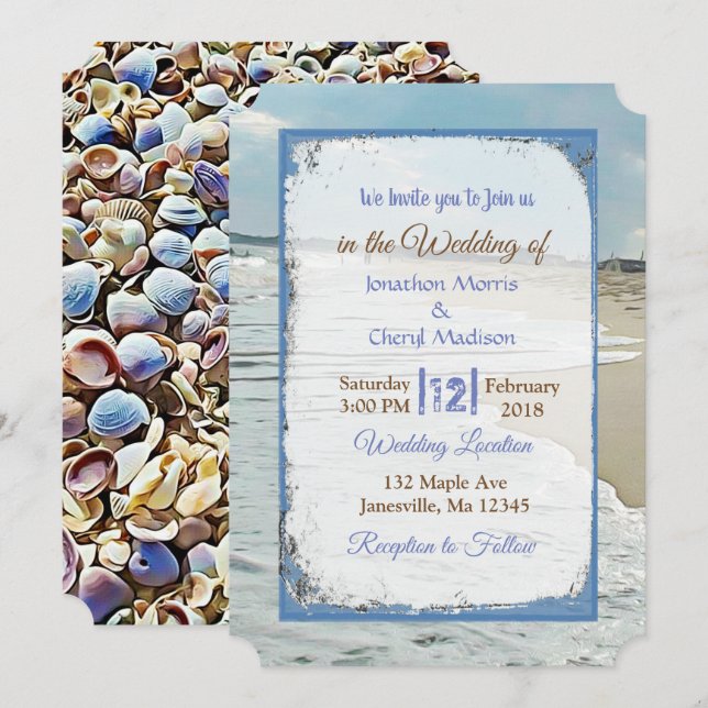 Beach and Seashells Hochzeitseinladungen Einladung (Vorne/Hinten)