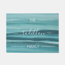 Beach Aqua Aquarell Script Familienname  Fußmatte