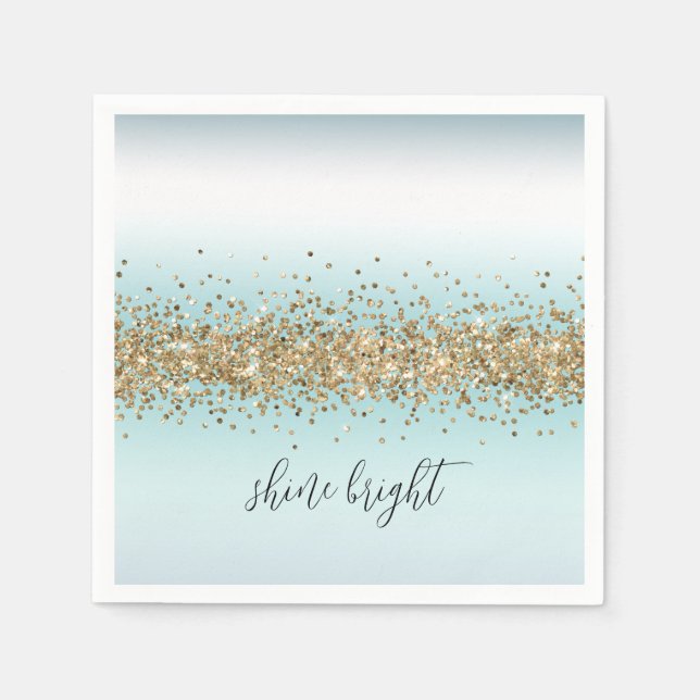 Beach Aqua Blue Ombre Gold Glitzy Sparkle Serviette (Vorderseite)