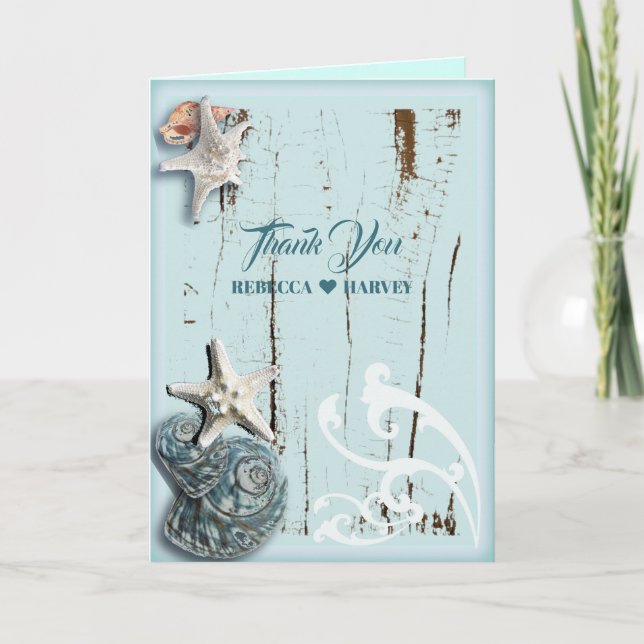 Beach Aqua Blue Seashell Hochzeit Vielen Dank Dankeskarte (Vorderseite)