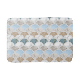 Beach Aqua Blue White Marble Pastel Mermaid Scales Badematte