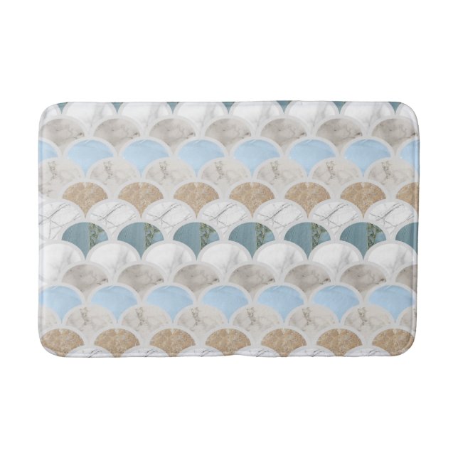 Beach Aqua Blue White Marble Pastel Mermaid Scales Badematte (Vorderseite)