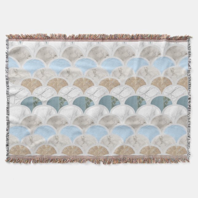 Beach Aqua Blue White Marble Pastel Mermaid Scales Decke (Vorderseite)