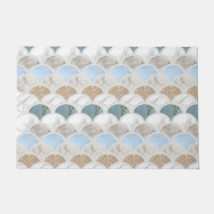Beach Aqua Blue White Marble Pastel Mermaid Scales Fußmatte