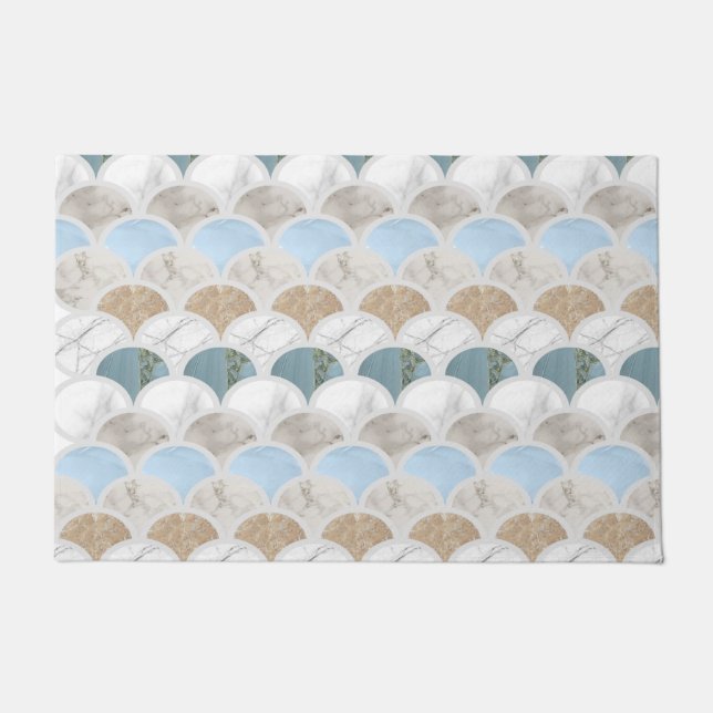 Beach Aqua Blue White Marble Pastel Mermaid Scales Fußmatte (Vorderseite)
