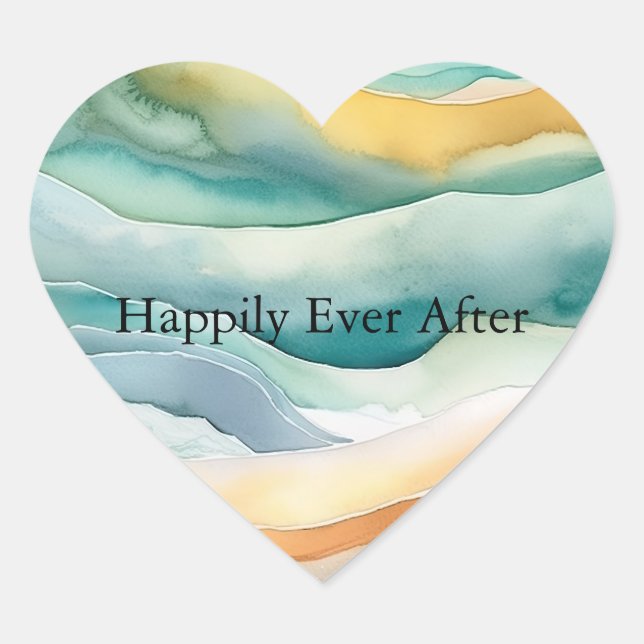 Beach Aqua Green Ocean Cream Sand Wedding Herz-Aufkleber (Vorderseite)