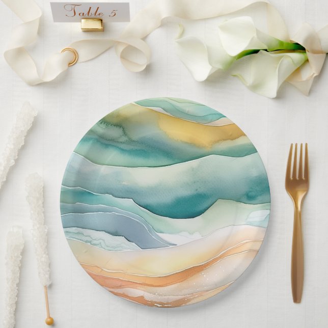 Beach Aqua Green Ocean Cream Sand Wedding Pappteller (Hochzeit)