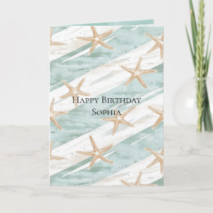 Beach Aqua Mint Starfish Streifen Geburtstag Karte