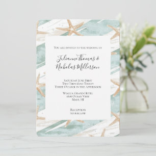 Beach Aqua Mint Starfish Streifen Hochzeit Einladung
