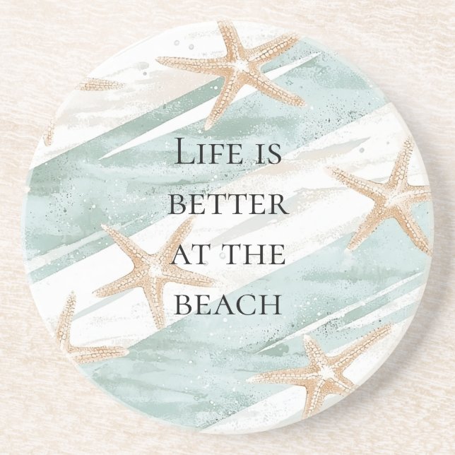 Beach Aqua Mint Starfish Streifen Hochzeit Getränkeuntersetzer (Vorne)