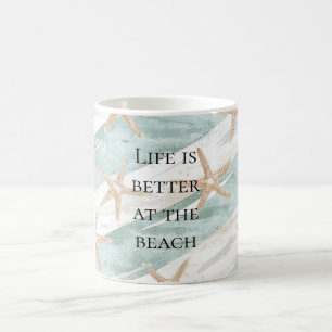 Beach Aqua Mint Starfish Streifen Kaffeetasse
