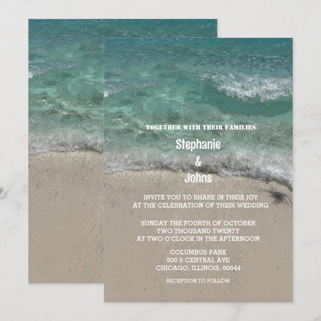 Beach Aquamarin Blue Green Künstlerisch Abstrakte  Einladung (Vorne/Hinten)