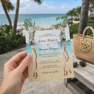 Beach Arbor Holz Arch Tropische Hochzeit Einladung