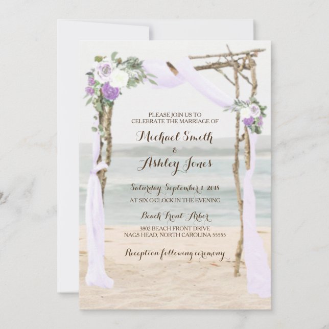 Beach Arbor Lavender Wedding Einladungen (Vorderseite)