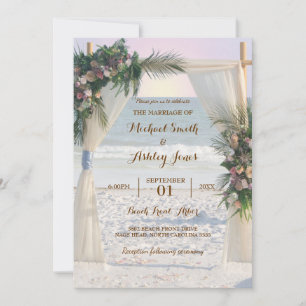 Beach Arbor Rose Tropical Blätter Sunset Wedding i Einladung