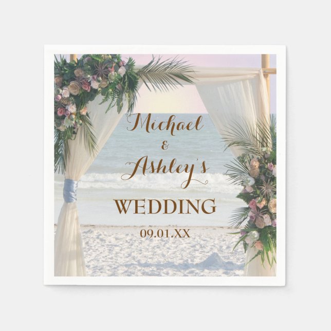 Beach Arbor Rose Tropical Blätter Sunset Wedding Serviette (Vorderseite)