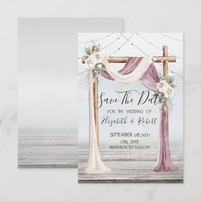Beach Arbor String Lights Save the Date (Vorne/Hinten)