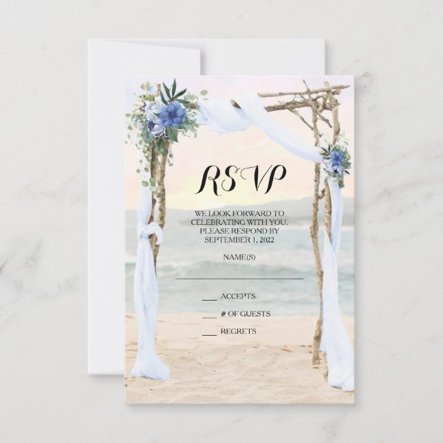 Beach Arbor Sunset Blue Orchid Wedding RSVP Card (Vorderseite)