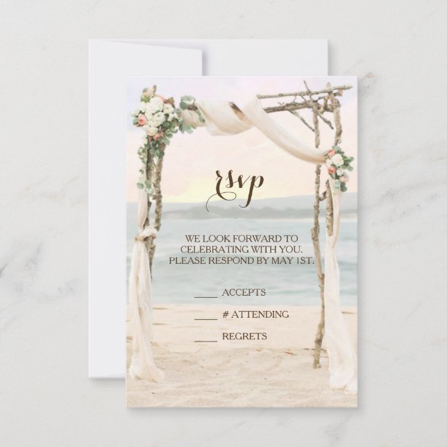 Beach Arbor Sunset Wedding RSVP Card (Vorderseite)