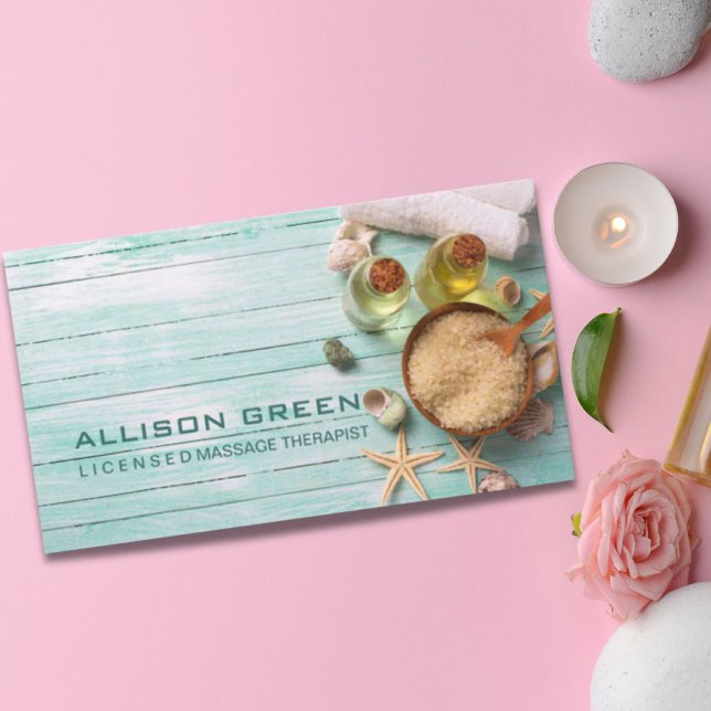 Beach Aromatherapy Massage Therapeut WELLNESS-CENT Visitenkarte (Beach Aromatherapy Massage therapist SPA Salon Business Card)