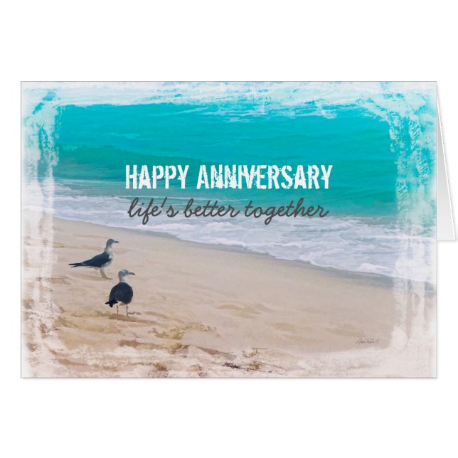 Beach Art HappyAnniversay-Karte (Vorderseite (Horizontal))
