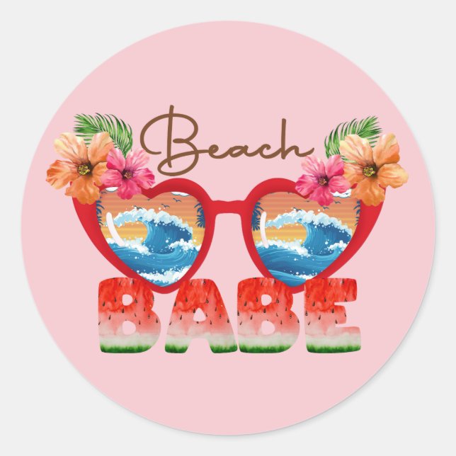 Beach Babe Classic Round Aufkleber (Vorderseite)