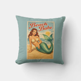 Beach Babe Pin-Up Mermaid -Retro Coastal Life Teal Kissen