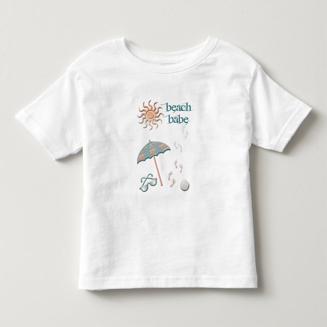 Beach Babe-Regenschirm, Ball, Fußabdrücke in Sand Kleinkind T-shirt (Vorderseite)