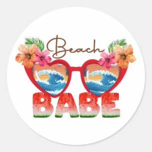 Beach Babe Runder Aufkleber