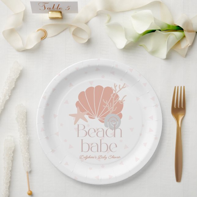 Beach Babe Seashell Pink Girl Baby Shower Pappteller (Hochzeit)