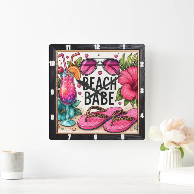 Beach Babe Sonnenbrille Dreh Flop Quadratische Wanduhr (Zuhause)