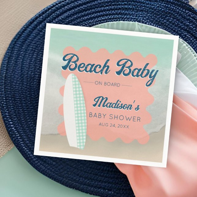 Beach Baby an Bord Gingham Surfboard Baby Dusche Serviette (Von Creator hochgeladen)