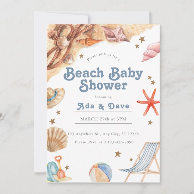 Beach Baby Boy Baby shower Invitation Aquarelle (Devant)