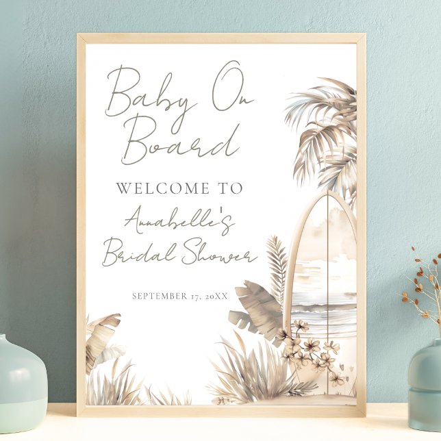 Beach Baby On Board Baby Shower Welcome Sign Poster (Beach Baby On Board Baby Shower Welcome Sign)