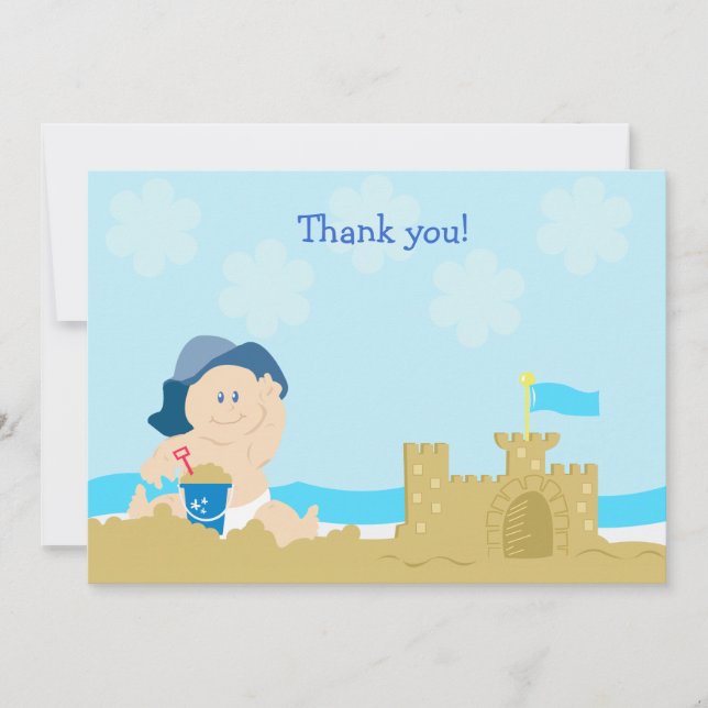 Beach Baby Sand Castle Flat Card Vielen Dank Mitteilungskarte (Vorderseite)