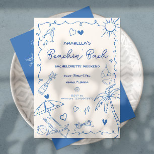 Beach Bachelorette Blau Handgezeichnet Einladung